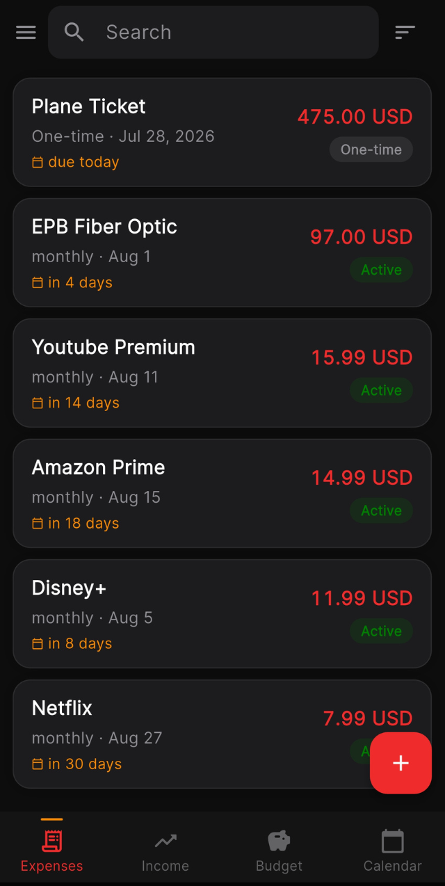 EXPN expenses screen